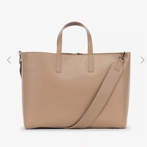 Calpak 16in Taupe Leather Tote Bag